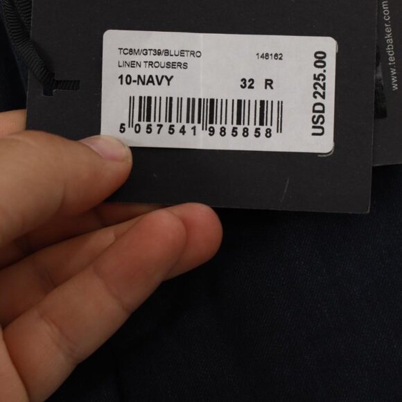 NWT Ted baker pants Mens 32 L31 navy blue linen trousers flat front pockets - Picture 4 of 15